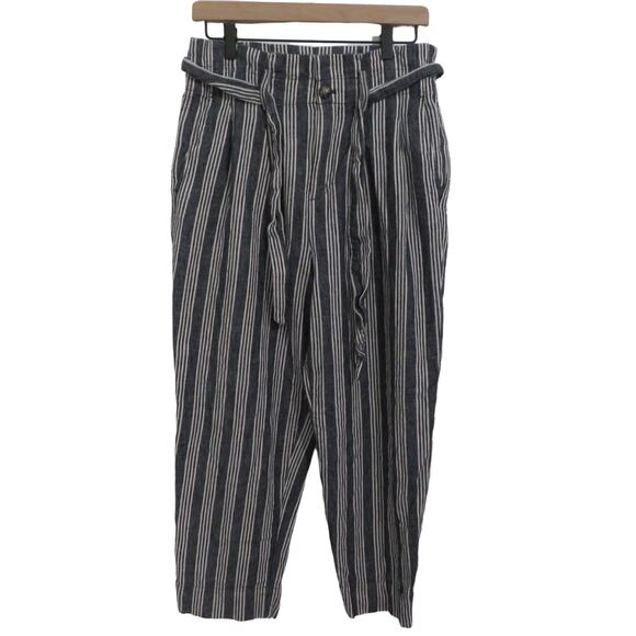 Madewell Blue and White Striped Linen Cotton Paperbag Pants High Rise Sz 6 - Picture 1 of 7